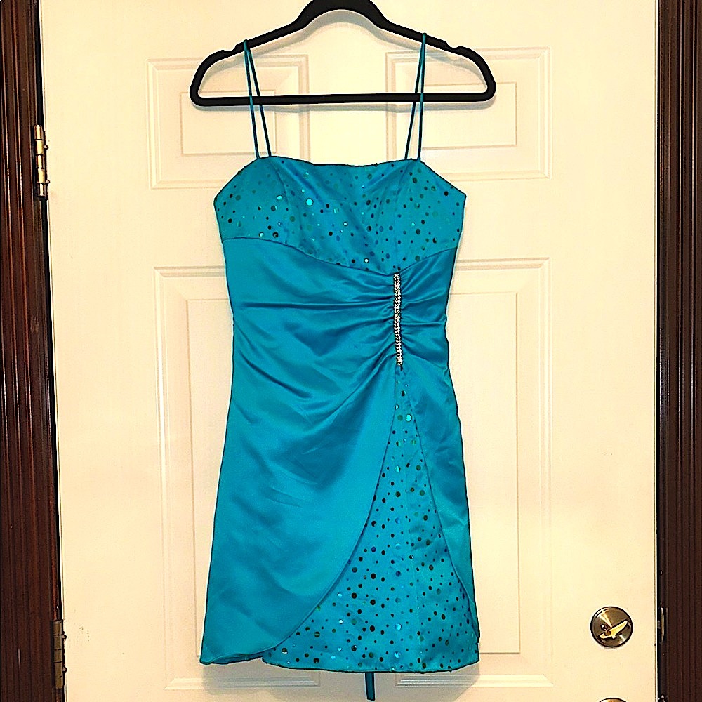 Blondie Nites Mini Dress JR 5 Blue Rhinestones Formal Homecoming Prom Fairy Glam